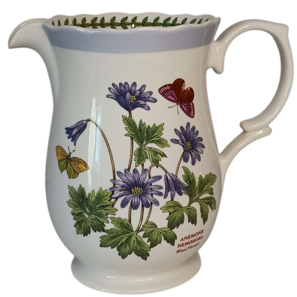 Portmeirion Botanic Garden Pitcher Jug Anemone & Butterfly Design 48 oz 7.5 x 5